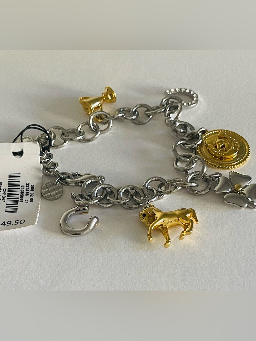 NWT Two-Tone Charm Bracelet with Gold & Silver equestrian good luck Charms